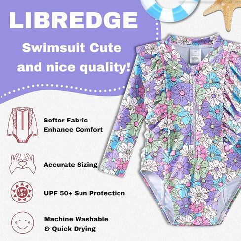Baby Toddler Girls Swimsuit One Piece Long Sleeve Rash Guard Bathing Suit UPF 50+ Sun Protection in Kuwait