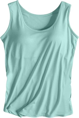 Tank Top with Built in Bra for Women Loose Fit Scoop Neck Sleeveless Workout Athletic Yoga Shirts Summer Basic Tops in Saudi Arabia