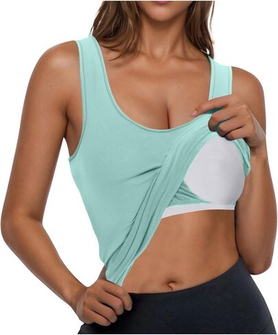 Tank Top with Built in Bra for Women Loose Fit Scoop Neck Sleeveless Workout Athletic Yoga Shirts Summer Basic Tops in Saudi Arabia
