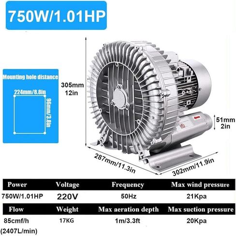 High Pressure Vortex Fan,Regenerative Blower for Aquaculture,Single Phase Centrifugal Fan,Industrial Powerful Blower Vortex (550W/0.74HP) in Saudi Arabia