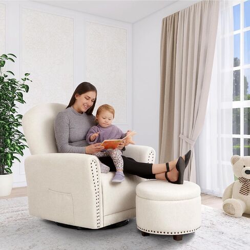 Evolur Vienna Swivel Glider with Ottoman, FSC Certified, Greenguard Gold and JPMA Certified Glider Rocking Chair, 360° Swivel Motion, Ergonomic Design Nursery Glider, Fog Gray in Saudi Arabia