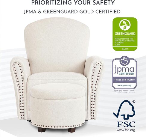 Evolur Vienna Swivel Glider with Ottoman, FSC Certified, Greenguard Gold and JPMA Certified Glider Rocking Chair, 360° Swivel Motion, Ergonomic Design Nursery Glider, Fog Gray in Saudi Arabia