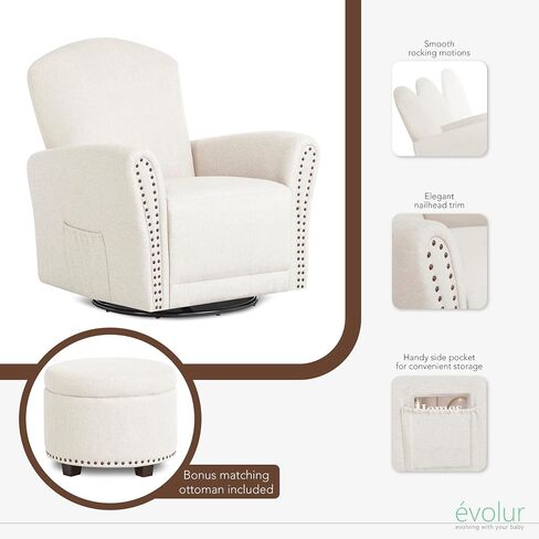Evolur Vienna Swivel Glider with Ottoman, FSC Certified, Greenguard Gold and JPMA Certified Glider Rocking Chair, 360° Swivel Motion, Ergonomic Design Nursery Glider, Fog Gray in Saudi Arabia