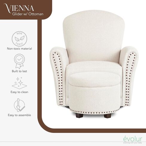 Evolur Vienna Swivel Glider with Ottoman, FSC Certified, Greenguard Gold and JPMA Certified Glider Rocking Chair, 360° Swivel Motion, Ergonomic Design Nursery Glider, Fog Gray in Saudi Arabia