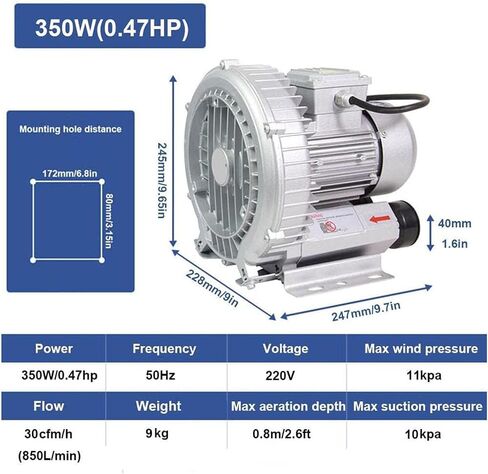 Regenerative Blower,Single Phase High-Pressure Vortex Ring Blower, Industrial Vacuum Pump,for Air Blowing Or Suction (250w) in Saudi Arabia