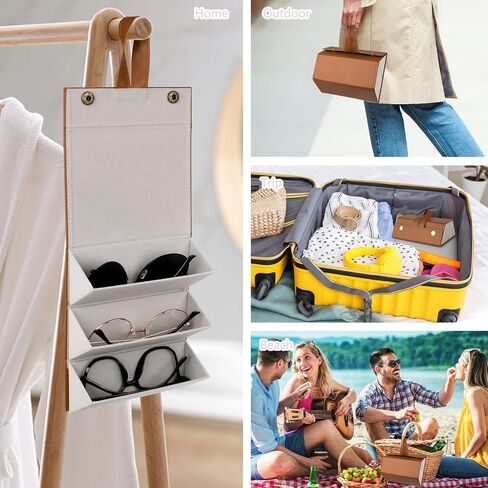 VACONICO Sunglass Case Travel Sunglasses Organizer with 3 Slots Foldable Eyeglasses Case, Portable Multiple Glasses Case for Women Men Girls (Black in Kuwait