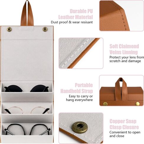 VACONICO Sunglass Case Travel Sunglasses Organizer with 3 Slots Foldable Eyeglasses Case, Portable Multiple Glasses Case for Women Men Girls (Black in Kuwait
