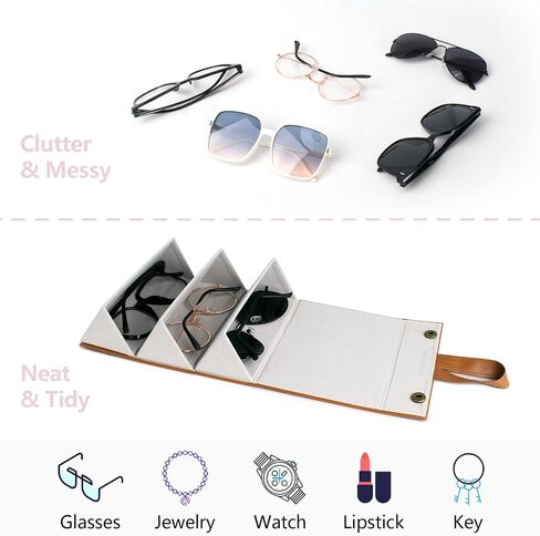 VACONICO Sunglass Case Travel Sunglasses Organizer with 3 Slots Foldable Eyeglasses Case, Portable Multiple Glasses Case for Women Men Girls (Black in Kuwait