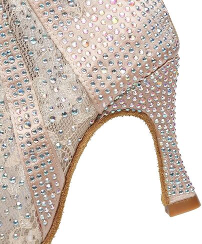 Rhinestone Ballroom Latin Dance Boots for Women Lace Up Open Toe with 3 1/3 Inch Heel in Kuwait