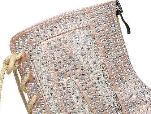 Rhinestone Ballroom Latin Dance Boots for Women Lace Up Open Toe with 3 1/3 Inch Heel in Kuwait