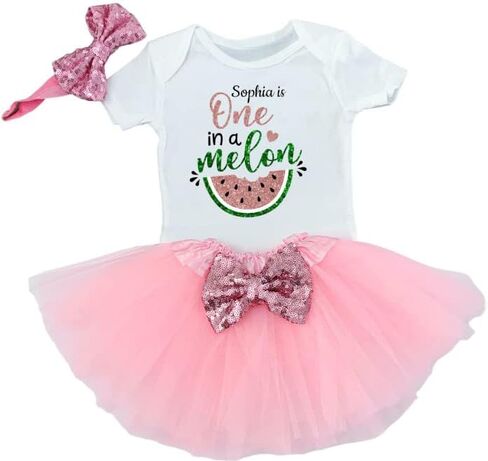Personalized 1st Birthday Girl Outfit | Glittering Gold and Pink Tutu Dress with Elastic Closure Headband in Saudi Arabia