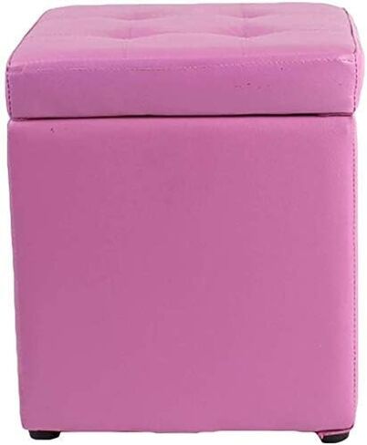 Square Ottoman Storage 12x12x14inch Small Cube Foot Rest Stool with Hinged Lid,Faux Leather Padded Seat Waterproof Toy Box for Living Room Bedroom (Pink) in Kuwait