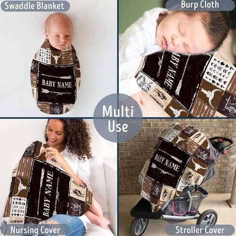 Baby Cowboy Blankets, Personalized Western Baby Blanket for Boys, Fleece Blankets for Girls, Custom Name 3 Sizes Fleece Blanket for Infant Newborn Son Daughter Toddlers Youth in Saudi Arabia