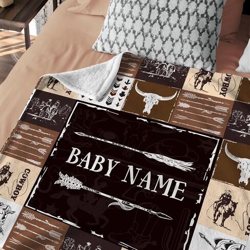 Baby Cowboy Blankets, Personalized Western Baby Blanket for Boys, Fleece Blankets for Girls, Custom Name 3 Sizes Fleece Blanket for Infant Newborn Son Daughter Toddlers Youth in Saudi Arabia