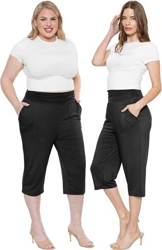 Women's Stretch (Rayon) Cropped Gaucho and Long Gaucho Pants with Pockets | Small-5X in Kuwait