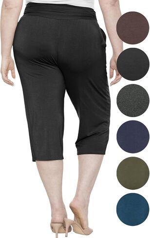 Women's Stretch (Rayon) Cropped Gaucho and Long Gaucho Pants with Pockets | Small-5X in Kuwait