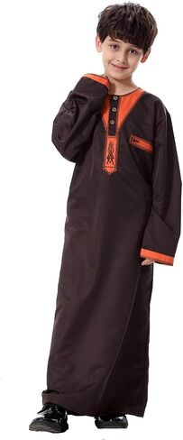 Boys Muslim Thobe Robe Arabic Eid Outfit for Kids, Traditional Embroidered Abaya Long Robe Clothing Fashion Clothes in Saudi Arabia