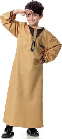 Boys Muslim Thobe Robe Arabic Eid Outfit for Kids, Traditional Embroidered Abaya Long Robe Clothing Fashion Clothes in Saudi Arabia