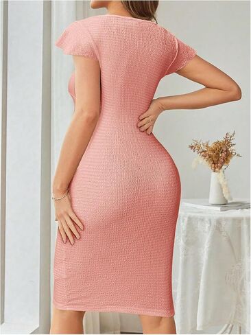 Floerns Women's Maternity Dress Ruffle Cap Sleeve V Neck Cut Out Knee Length Pregnancy Dresses in Saudi Arabia