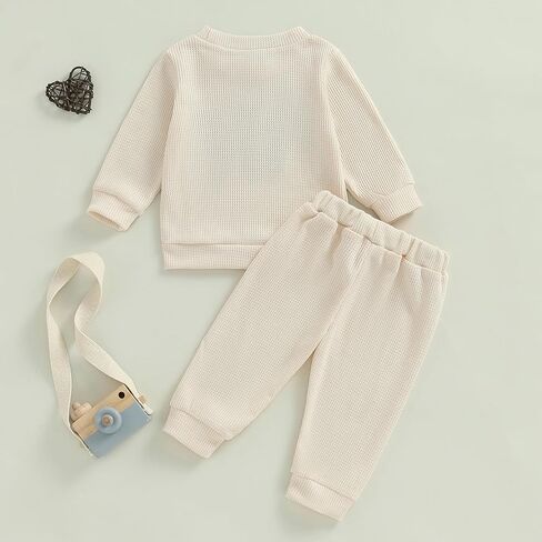 Kupretty Toddler Baby Boy Fall Winter Clothes Embroidery Waffle Waffle Sweatshirt Tops + Tops + Disual Pants Outfit Set in Kuwait