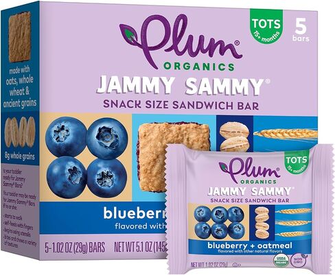 Plum Organics Jammy Sammy Snack Bars - Blueberry and Oatmeal - 1.02 oz Bars (Pack of 5) - Organic Toddler Food Snack Bars in Saudi Arabia