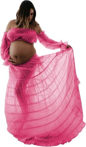 2 Piece Puffy Tulle Pregnancy Dress for Women Off Shoulder Maternity Gowns for Photoshoot Flying Dresses in Saudi Arabia