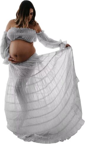 2 Piece Puffy Tulle Pregnancy Dress for Women Off Shoulder Maternity Gowns for Photoshoot Flying Dresses in Saudi Arabia