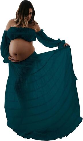 2 Piece Puffy Tulle Pregnancy Dress for Women Off Shoulder Maternity Gowns for Photoshoot Flying Dresses in Saudi Arabia
