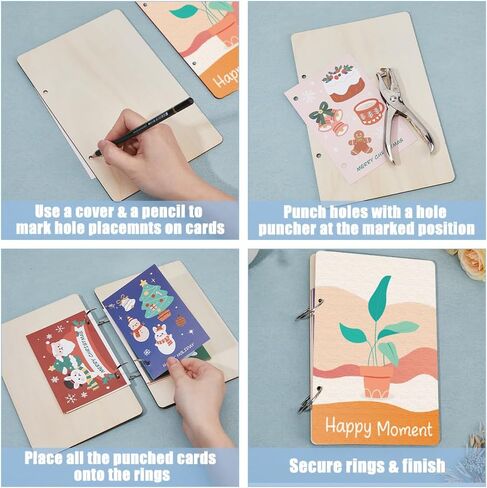 SUPERDANT Happy Moment Greeting Card Holder Organizer Bohemian Potted Plants Wooden Card Keeper Binder Birthday Cards Keeper Photo Album Cover Graduation Wedding Planner Journal Keepsake Gifts in Saudi Arabia