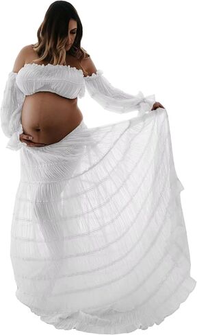 2 Piece Puffy Tulle Pregnancy Dress for Women Off Shoulder Maternity Gowns for Photoshoot Flying Dresses in Saudi Arabia