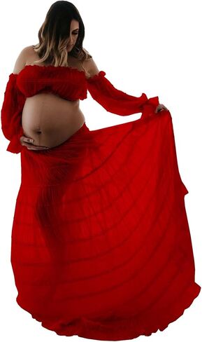 2 Piece Puffy Tulle Pregnancy Dress for Women Off Shoulder Maternity Gowns for Photoshoot Flying Dresses in Saudi Arabia