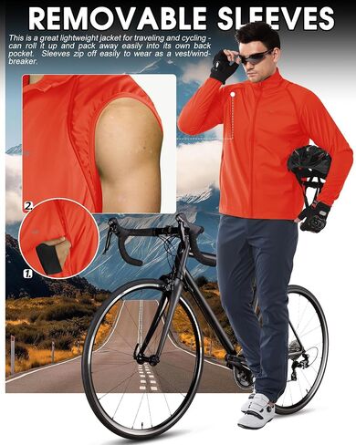 33,000ft Men's Cycling Jacket Long Sleeve, Waterproof Running Bike Vest Outerwear Reflective Windproof Sleeveless Jacket in Kuwait