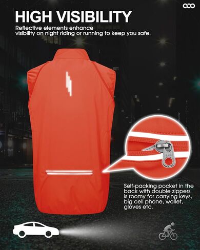 33,000ft Men's Cycling Jacket Long Sleeve, Waterproof Running Bike Vest Outerwear Reflective Windproof Sleeveless Jacket in Kuwait