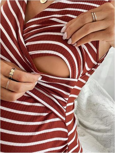 Women's Striped Nursing Tank Top Wrap V Neck Ribbed Knit Maternity Tops Sleeveless Pregnancy Shirts in Saudi Arabia