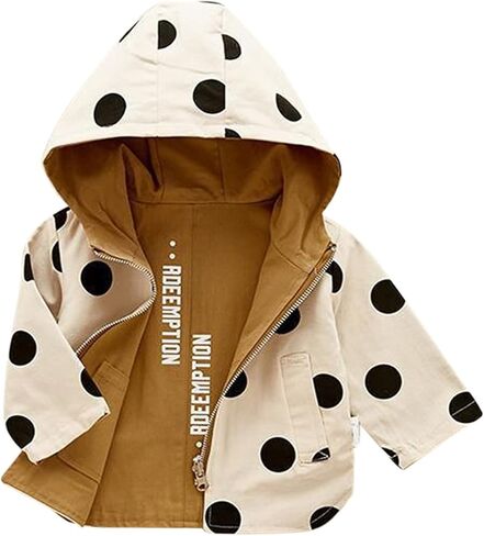 Toddler Baby Girls Boys Winter Warm Polka Dot Cotton Long Sleeve Hooded Clothes Coat Rain Jacket for Summer Autumn in Kuwait