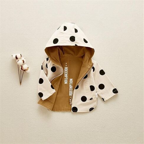 Toddler Baby Girls Boys Winter Warm Polka Dot Cotton Long Sleeve Hooded Clothes Coat Rain Jacket for Summer Autumn in Kuwait
