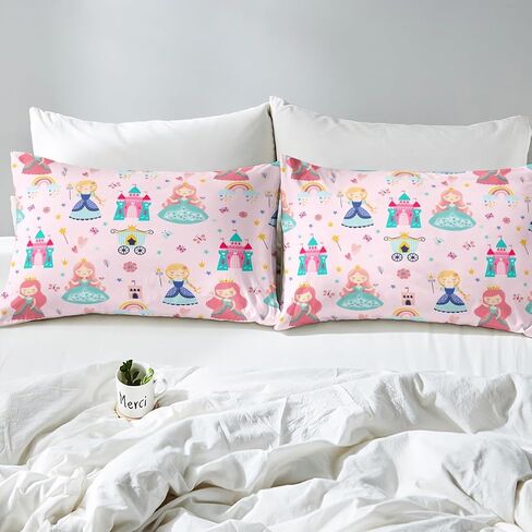 Erosebridal Kids Pink Princess Comforter Cover Dreamy Fairy Tales Castle Girls Toddler Bedding Set Cartoon Rainbow Duvet Cover for Teen Women Bedroom Decor,Magical Carriage Princess Bed Set in Saudi Arabia
