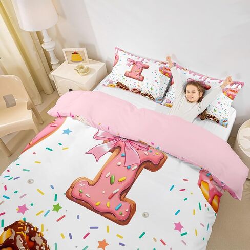 Erosebridal Personalized I Initial Letter Toddler Duvet Cover for Girls Cute Bow Princess Bowknot Kids Bedding, Monogrammed Alphabet D Bed Cover Donuts Pink White Candy Bed Set 2Pcs in Saudi Arabia