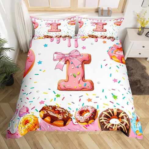Erosebridal Personalized I Initial Letter Toddler Duvet Cover for Girls Cute Bow Princess Bowknot Kids Bedding, Monogrammed Alphabet D Bed Cover Donuts Pink White Candy Bed Set 2Pcs in Saudi Arabia