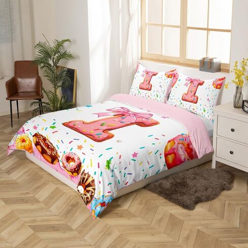 Erosebridal Personalized I Initial Letter Toddler Duvet Cover for Girls Cute Bow Princess Bowknot Kids Bedding, Monogrammed Alphabet D Bed Cover Donuts Pink White Candy Bed Set 2Pcs in Saudi Arabia