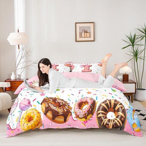 Erosebridal Personalized I Initial Letter Toddler Duvet Cover for Girls Cute Bow Princess Bowknot Kids Bedding, Monogrammed Alphabet D Bed Cover Donuts Pink White Candy Bed Set 2Pcs in Saudi Arabia
