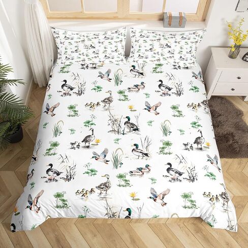 Erosebridal Mallard Duck Comforter Cover Toddler for Baby Nursery Boys Men Watercolor Floral Wild Ducks Duvet Cover Oil Painting Woodland Bed Set Forest Hunting and Fishing Bedding Set in Saudi Arabia