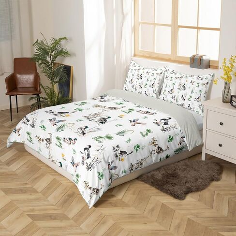 Erosebridal Mallard Duck Comforter Cover Toddler for Baby Nursery Boys Men Watercolor Floral Wild Ducks Duvet Cover Oil Painting Woodland Bed Set Forest Hunting and Fishing Bedding Set in Saudi Arabia