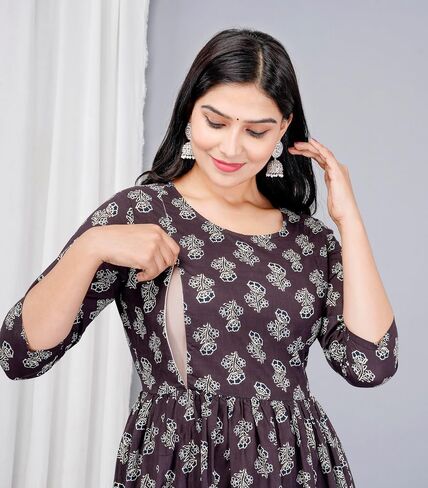 Women Maternity Kurtas Traditional Indian Tunic Tops for Pregnant women Ethnic Wear Breastfeeding Dress Both side Zipper in Saudi Arabia