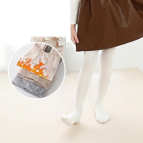 Kids Girls Solid Color Fle𝐞ce Lined Tights Toddler Cable Knit Leggings Thick Cotton Infant Stockings Fix Leggings in Saudi Arabia