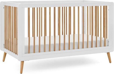3-in-1 Tatum Convertible Baby Crib - Included Toddler Guard Rail, Grows with Your Baby, Conversion Kit to Toddler Bed and Day Bed, 4 Adjustable Support Base Height | White and Natural in Kuwait