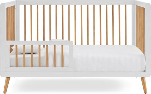3-in-1 Tatum Convertible Baby Crib - Included Toddler Guard Rail, Grows with Your Baby, Conversion Kit to Toddler Bed and Day Bed, 4 Adjustable Support Base Height | White and Natural in Kuwait