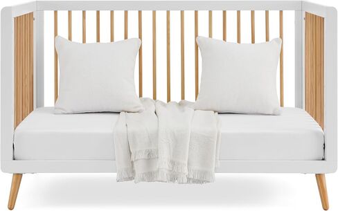 3-in-1 Tatum Convertible Baby Crib - Included Toddler Guard Rail, Grows with Your Baby, Conversion Kit to Toddler Bed and Day Bed, 4 Adjustable Support Base Height | White and Natural in Kuwait