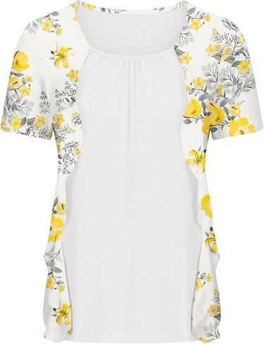 Women Summer Plus Size Short Sleeve Tops Fake Two Piece Loose Pleated Layered Blouse Shirt Hide Belly Tunic Tops in Kuwait