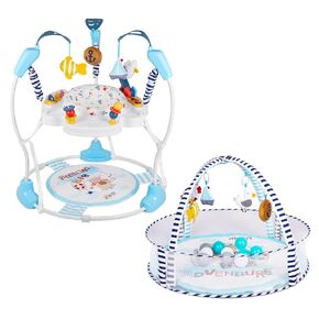 Baby Activity Center Jumper & Baby Play Mat to Develop Sensory Exploration and Motor Skill 6+ Months (Blue)